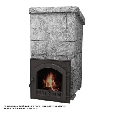 Фото Печь Сударушка Семейная РК ЧД (облицовка серпентинит Бархат, с фасками) в магазине Woodson