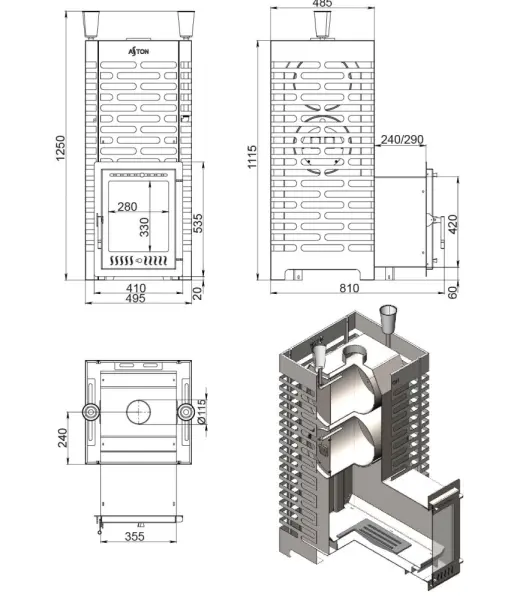 Фото Печь для бани ASTON 38 INOX (320М) Long в магазине Woodson