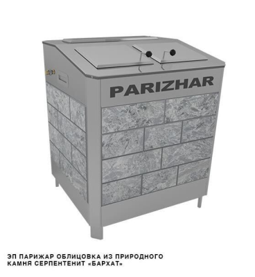 Фото Электрическая паротермальная печь 18 кВт/380 ПАРиЖАР облицовка серпентенит "бархат" в магазине Woodson