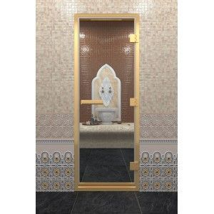 Дверь DoorWood Хамам в золотом профиле "Бронза" 2000*800 