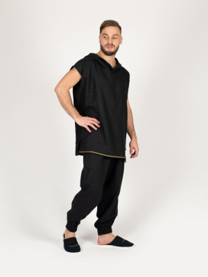 Комплект банщика #1 Woodson, чёрный лён c цветной полосой (50-52)