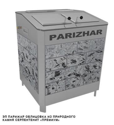 Фото Электрическая паротермальная печь 18 кВт/380 ПАРиЖАР облицовка серпентенит "премиум" в магазине Woodson