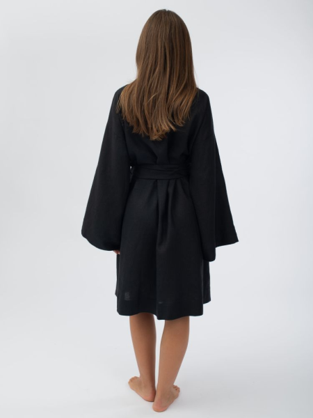 Халат кимоно женский Woodson, чёрный лён (40-52)