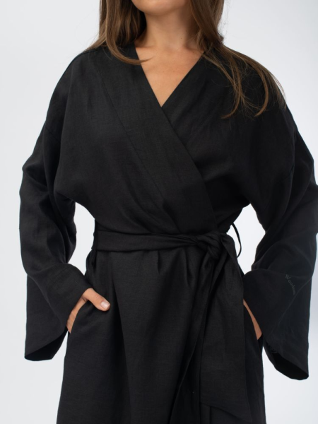 Халат кимоно женский Woodson, чёрный лён (40-52)