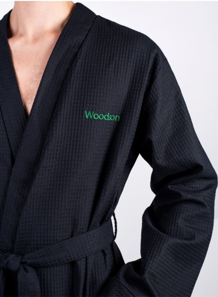 Халат Woodson, вафельный с планкой, р.54-56, чёрный